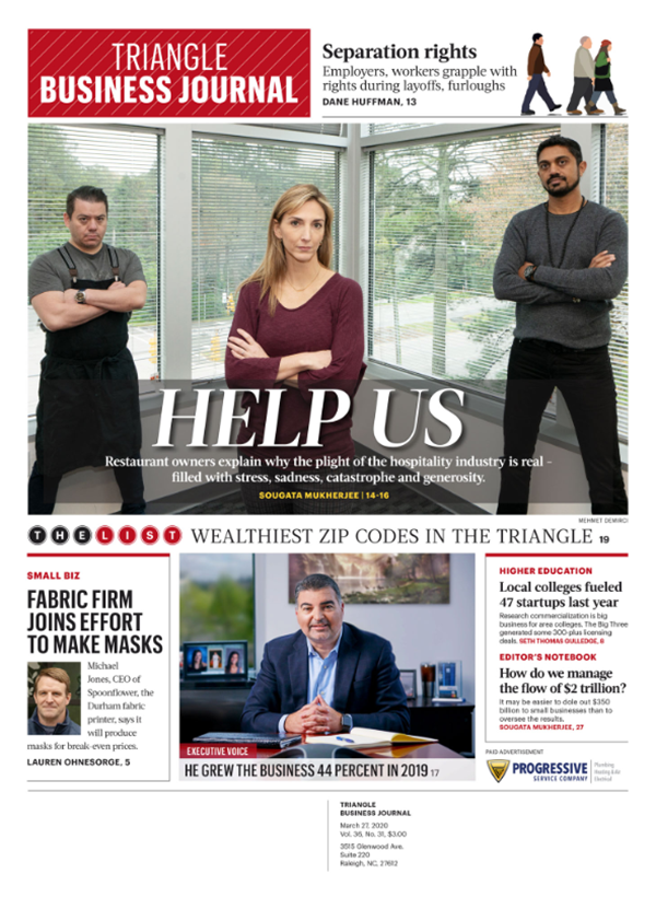 Triangle Business Journal Cover March 27 2020 Help Us G Patel